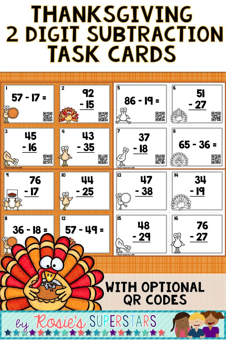 Thanksgiving Two Digit Subtraction With Regrouping Task Cards inside Thanksgiving Subtraction Worksheets