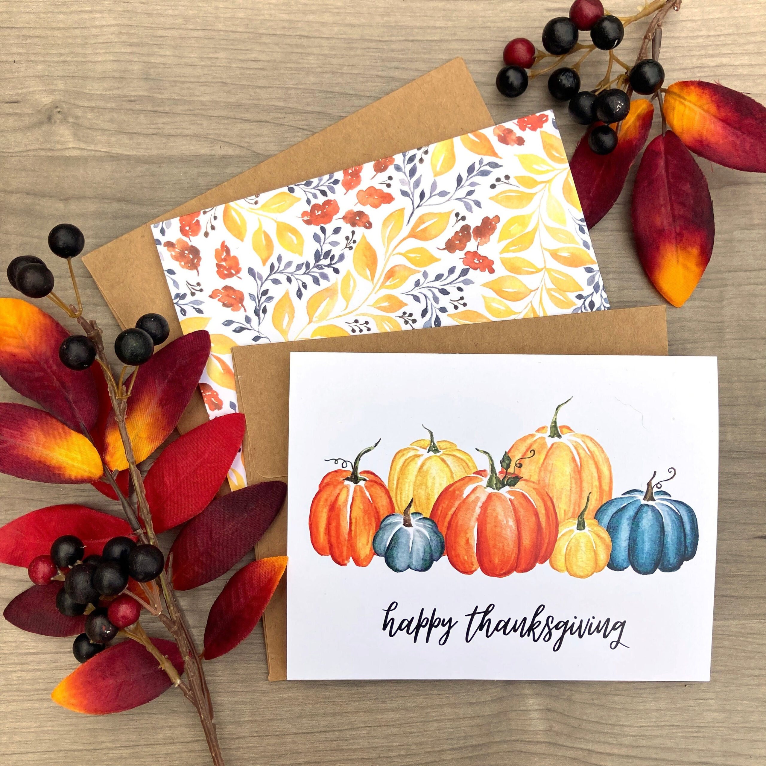 Thanksgiving Watercolor Cards, Autumn Leaves Card, Watercolor for Watercolor Thanksgiving Cards