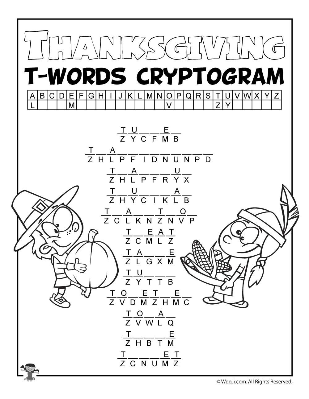 Thanksgiving Word Puzzles | Woo! Jr. Kids Activities : Children&amp;#039;S pertaining to Thanksgiving Cryptogram Worksheet