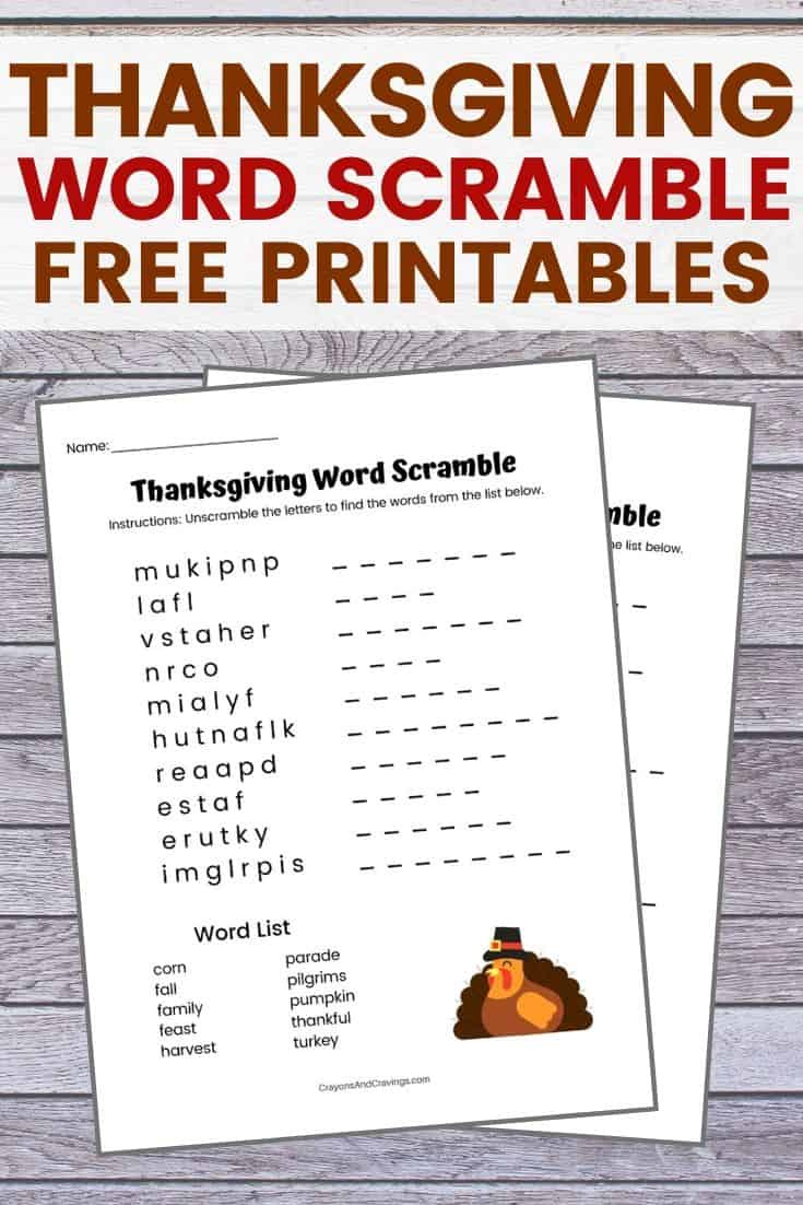 Thanksgiving Word Scramble Free Printable With Answer Key in Thanksgiving Unscramble Worksheets