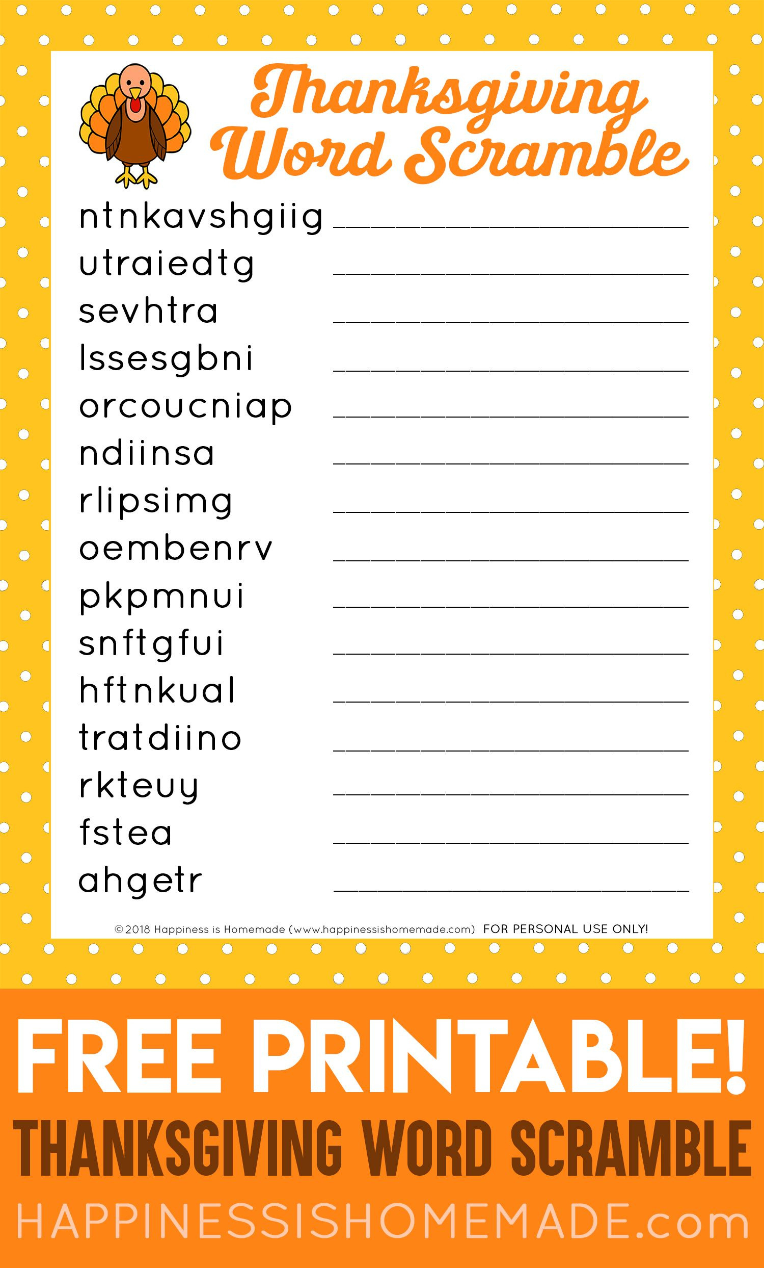 Thanksgiving Word Scramble Puzzle in Free Printable Thanksgiving Games For Adults