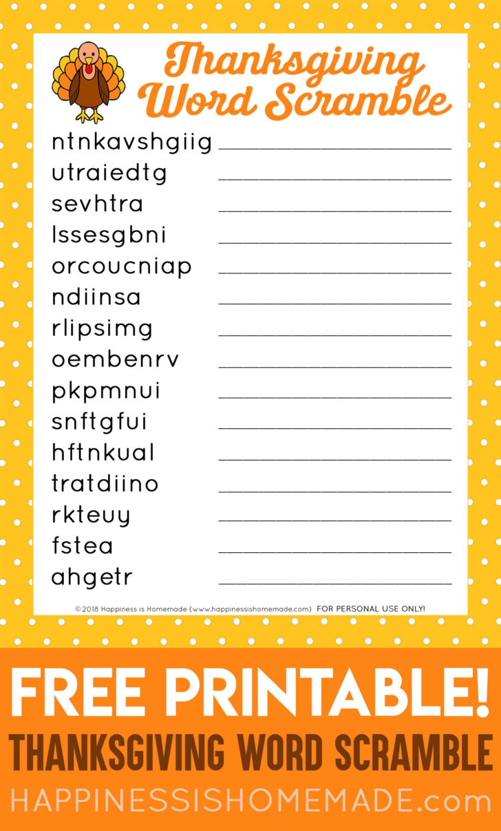 Free Printable Thanksgiving Word Scramble