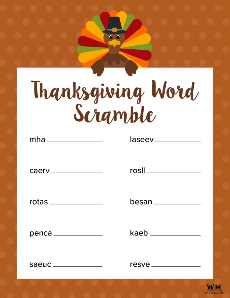 Thanksgiving Word Scrambles - 10 Free Printables | Printabulls throughout Free Printable Thanksgiving Word Scramble With Answers