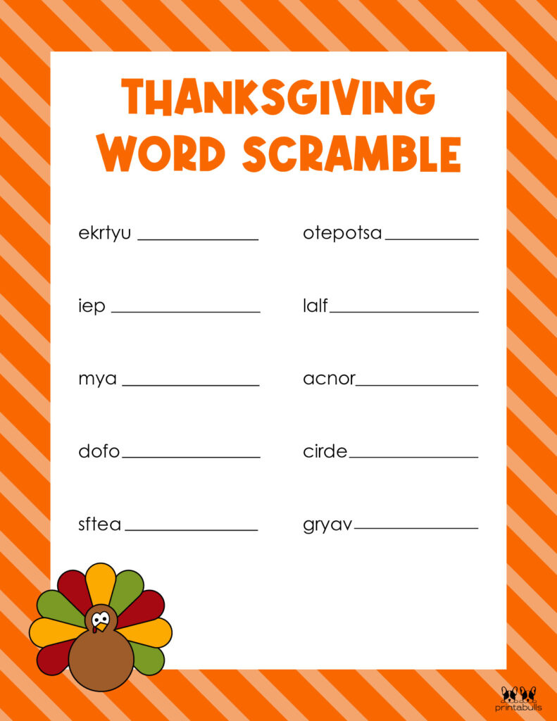 Thanksgiving Word Scrambles - 10 Free Printables | Printabulls throughout Thanksgiving Scrambled Words Printable