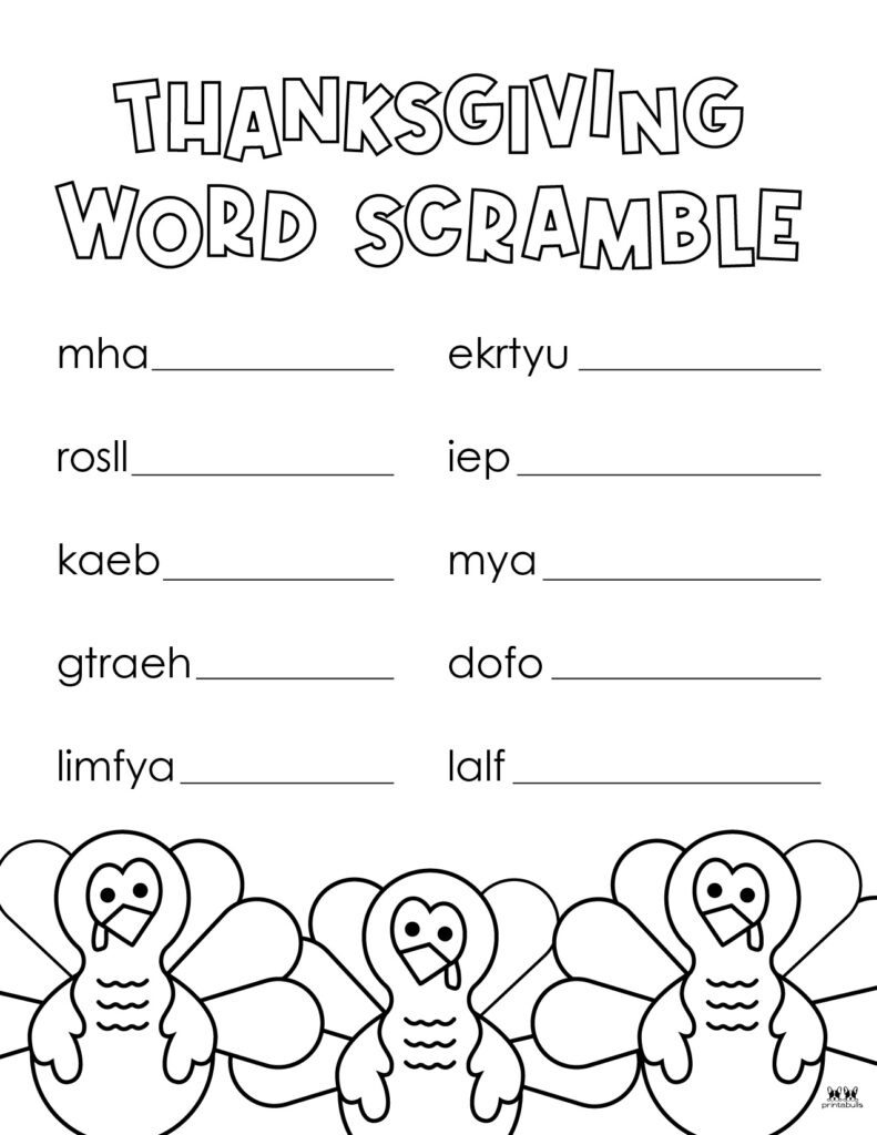 Thanksgiving Word Scrambles - 10 Free Printables | Printabulls with Thanksgiving Scrambled Words Printable