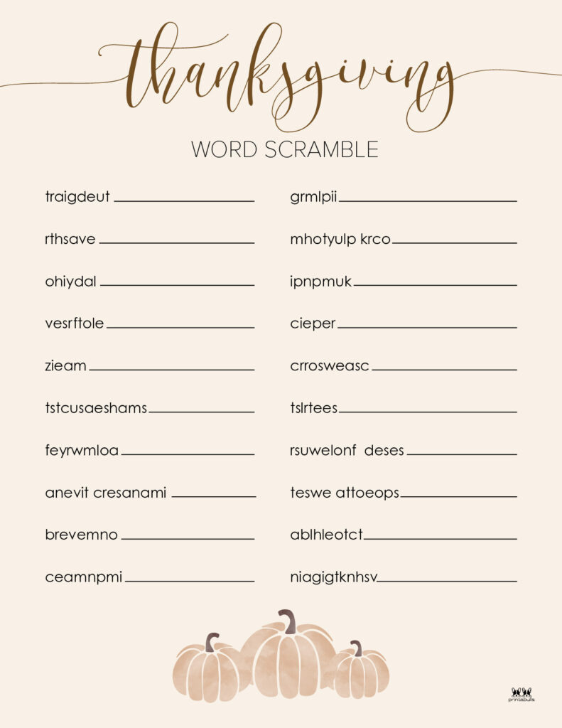 Thanksgiving Word Scrambles - 10 Free Printables | Printabulls within 7-2 Thanksgiving Worksheet Answers