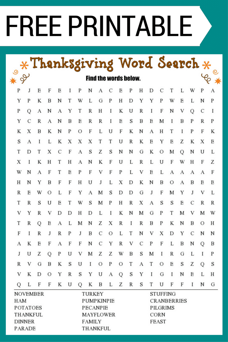 Thanksgiving Word Search (Free Printable!) for Word Search Printable Thanksgiving