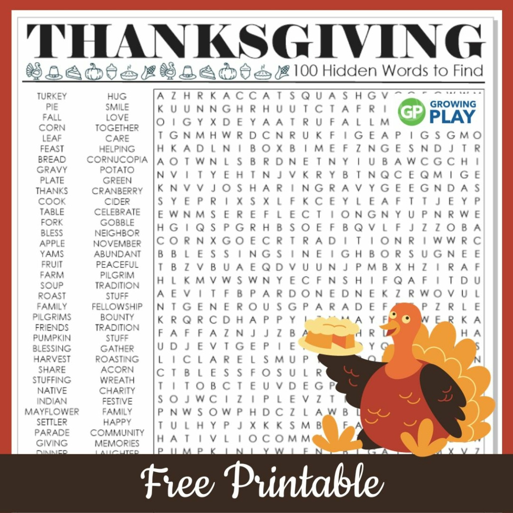 Thanksgiving Word Search Hard Printable Free Puzzles - Growing Play intended for Difficult Thanksgiving Word Search Printable