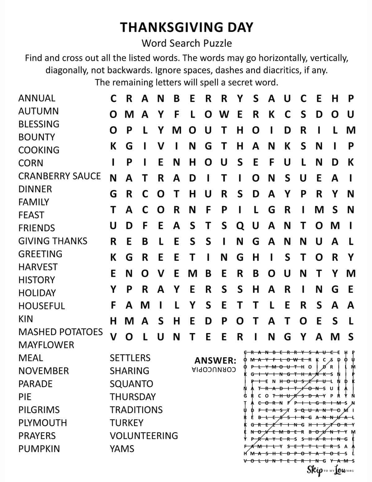 Thanksgiving Word Search | Skip To My Lou throughout Super Teacher Worksheets Thanksgiving Word Search Answers