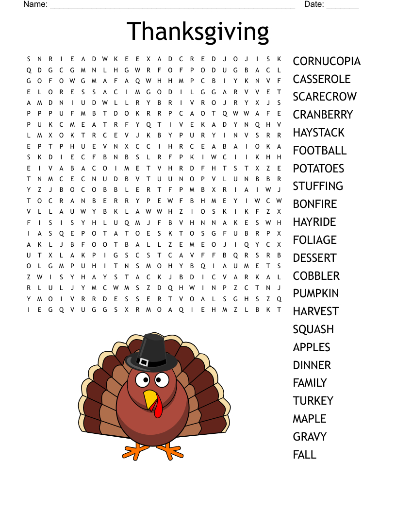 Thanksgiving Word Search - Wordmint inside Thanksgiving Word Search Worksheets