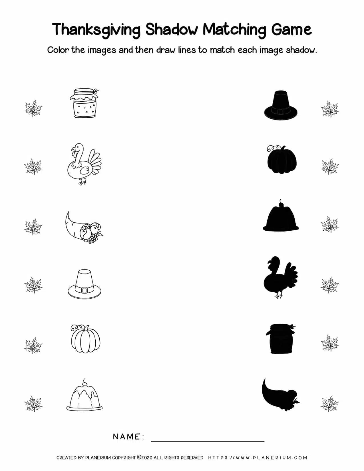 Thanksgiving - Worksheet - Shadow Matching Game | Planerium regarding Thanksgiving Matching Worksheet