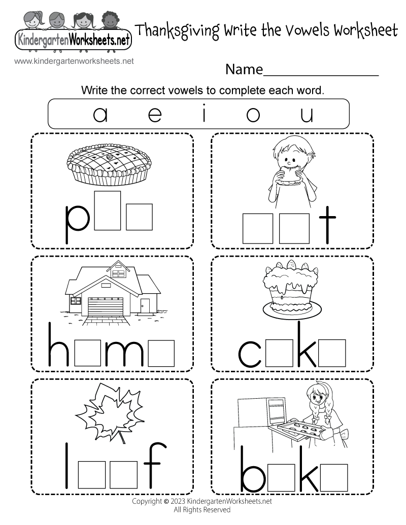 Thanksgiving Write The Vowels Worksheet - Free Printable, Digital intended for Free Kindergarten Worksheets For Thanksgiving