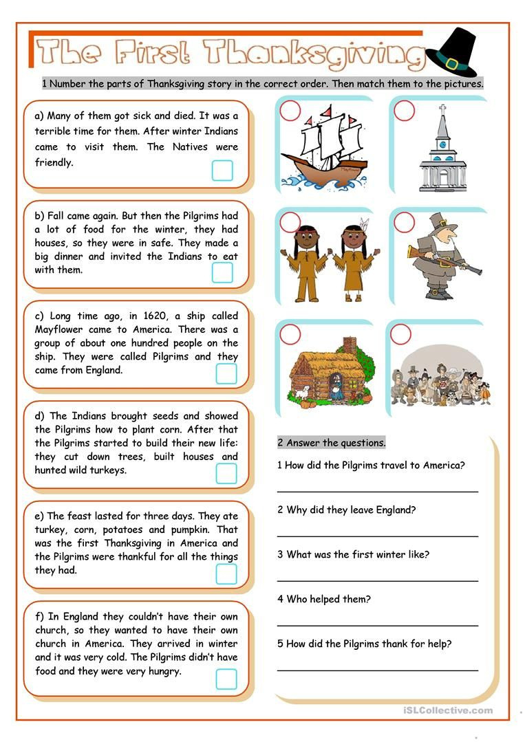 The First Thanksgiving in The First Thanksgiving Worksheet