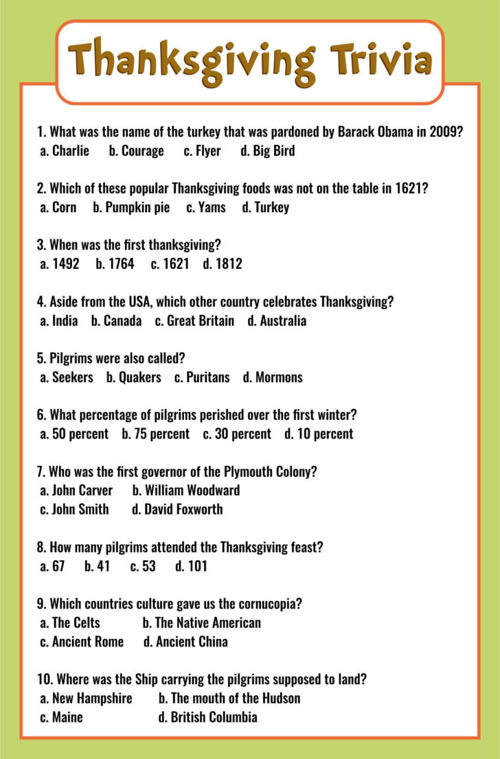 Thanksgiving Trivia Printable With Answers