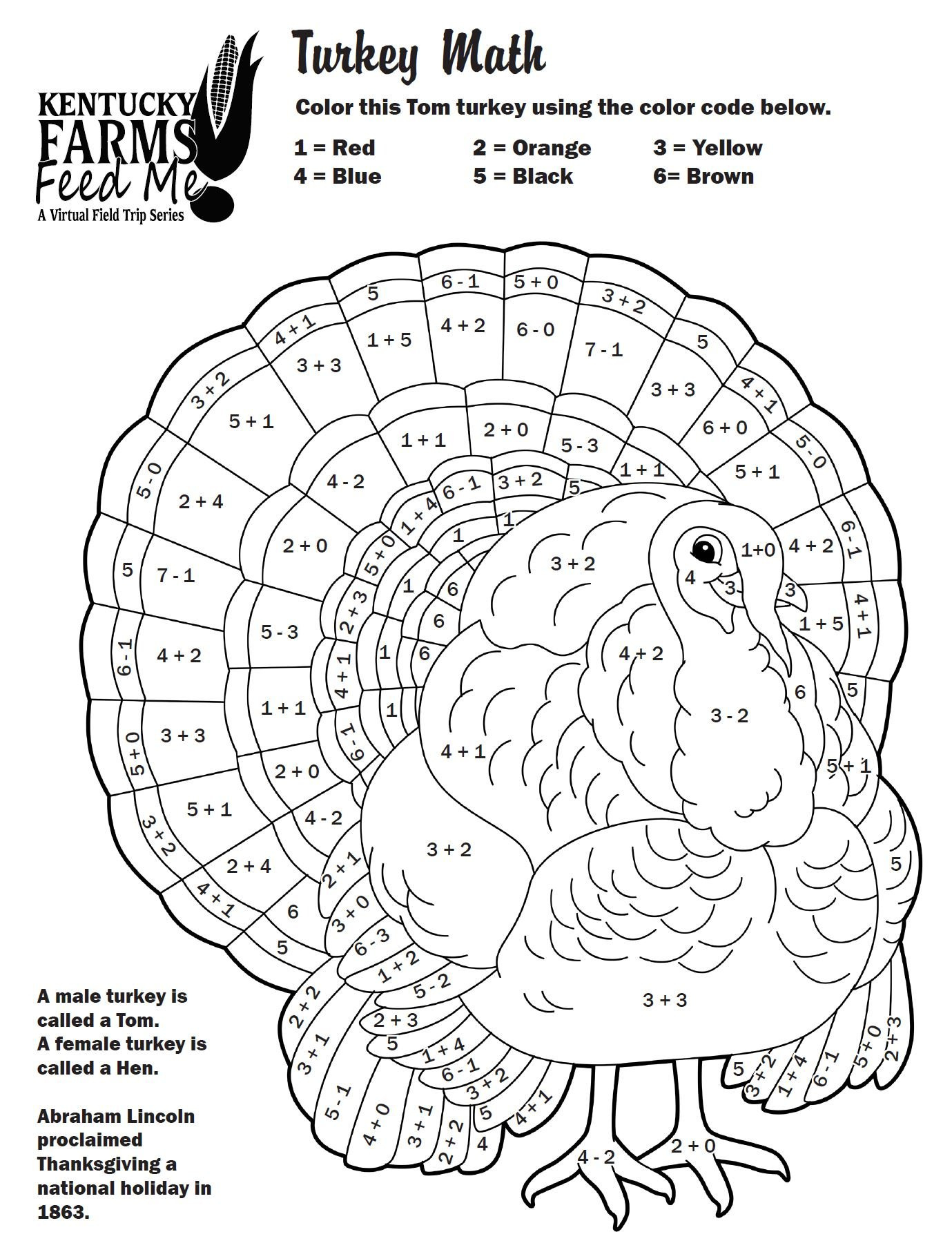 Turkey Math Coloring Sheets — #Teachkyag in Thanksgiving Math Coloring Worksheets