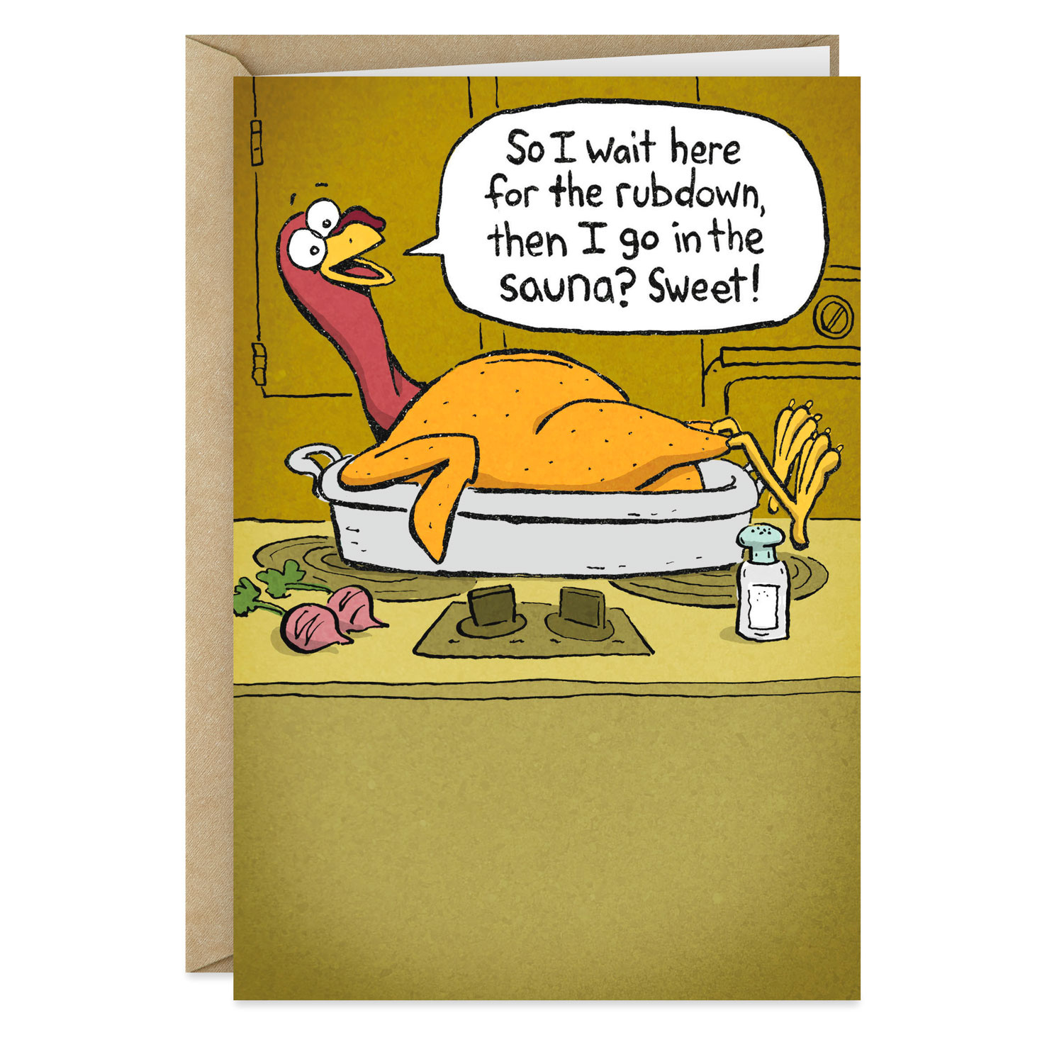 Turkey Rubdown And Sauna Funny Thanksgiving Card - Greeting Cards in Humorous Thanksgiving Greeting Cards