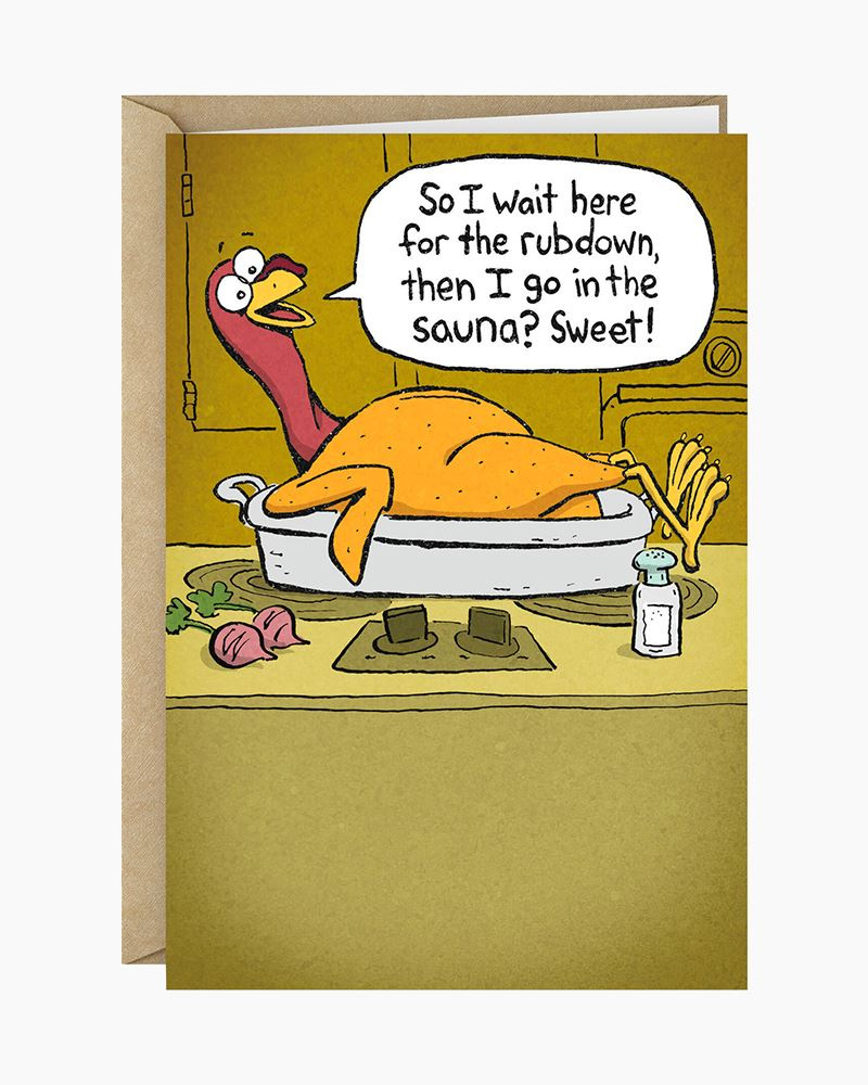 Turkey Rubdown And Sauna Funny Thanksgiving Card intended for Thanksgiving Cards Messages Funny