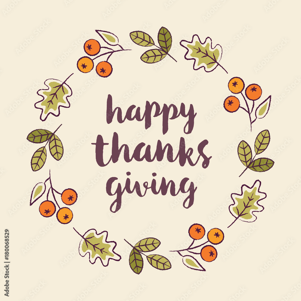 Vector Happy Thanksgiving Day Card Template With Wreath Of Leaves intended for Cards Happy Thanksgiving Day