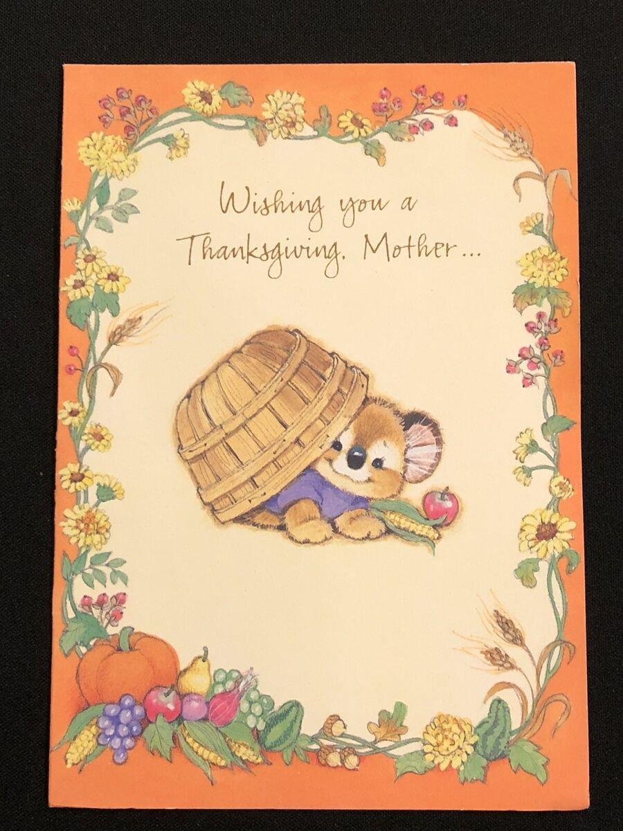 Vintage Thanksgiving Greeting Card Kirby Koala Gibson Apple Corn throughout Thanksgiving Cards For Mother