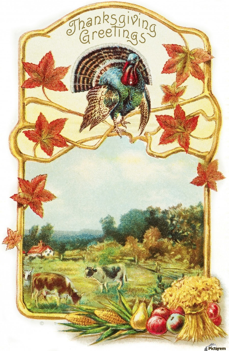 Vintage Thanksgiving Greeting Card With Illustration Of Turkey And in Old Fashioned Thanksgiving Cards