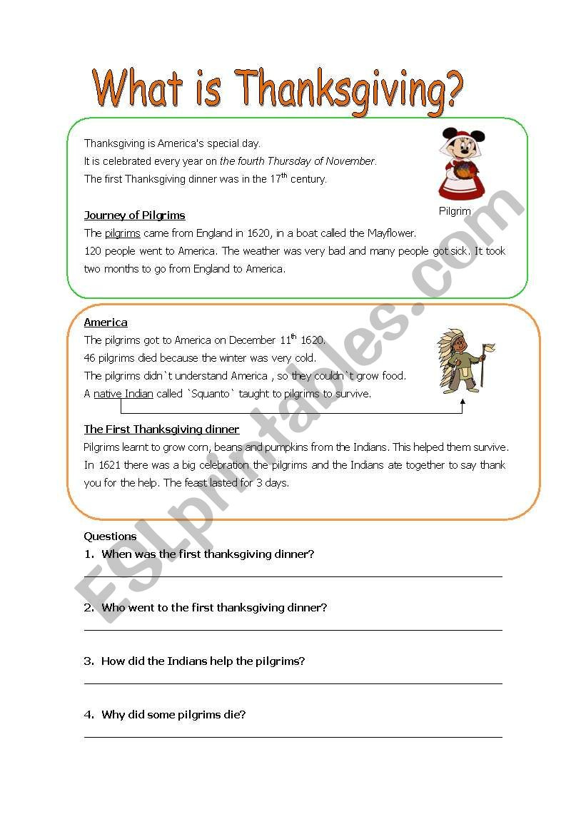 What Is Thanksgiving - Esl Worksheetlaura-Jane regarding What Is Thanksgiving Worksheet