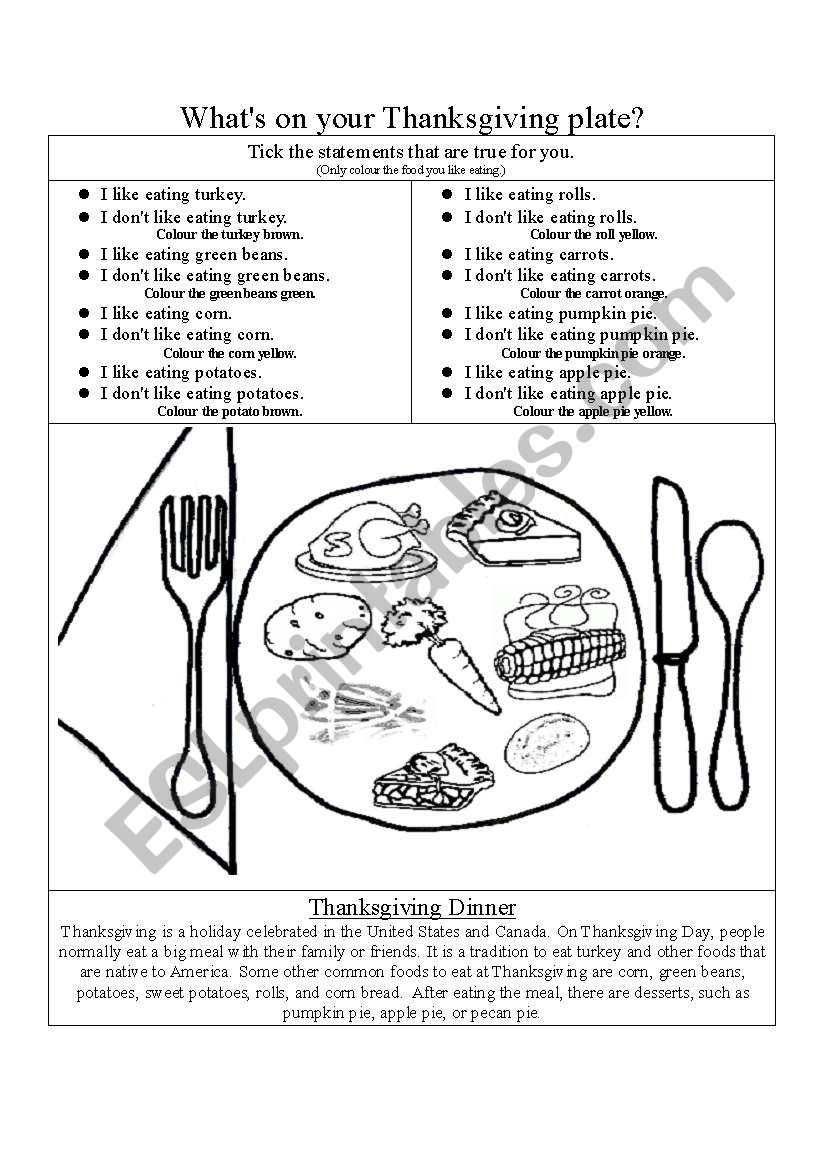 What´s On Your Thanksgiving Plate? - Esl Worksheetlina_Therese for My Thanksgiving Meal Worksheet