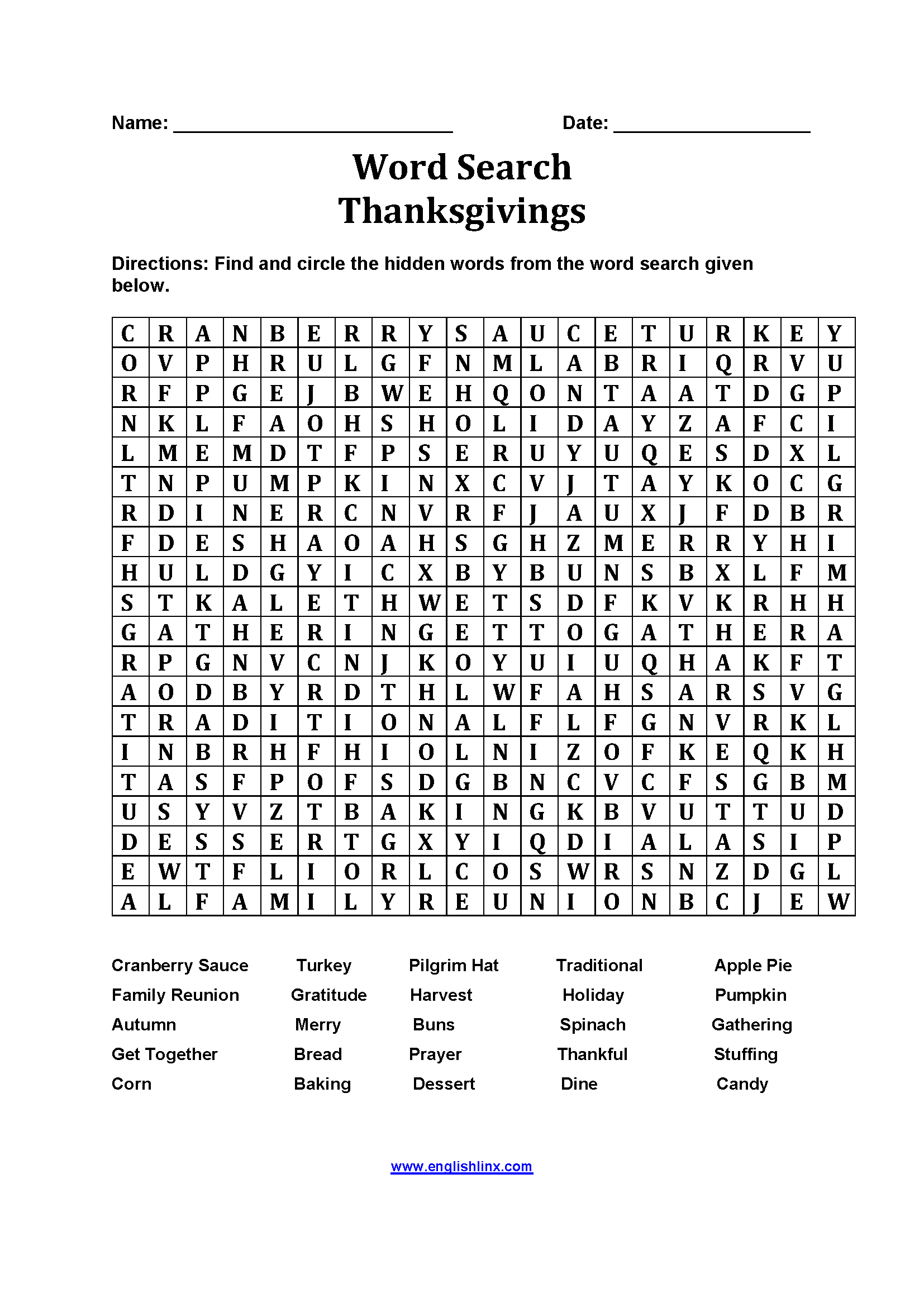 Word Search Worksheets | Thanksgiving Word Search Worksheets throughout Thanksgiving Nouns Worksheets