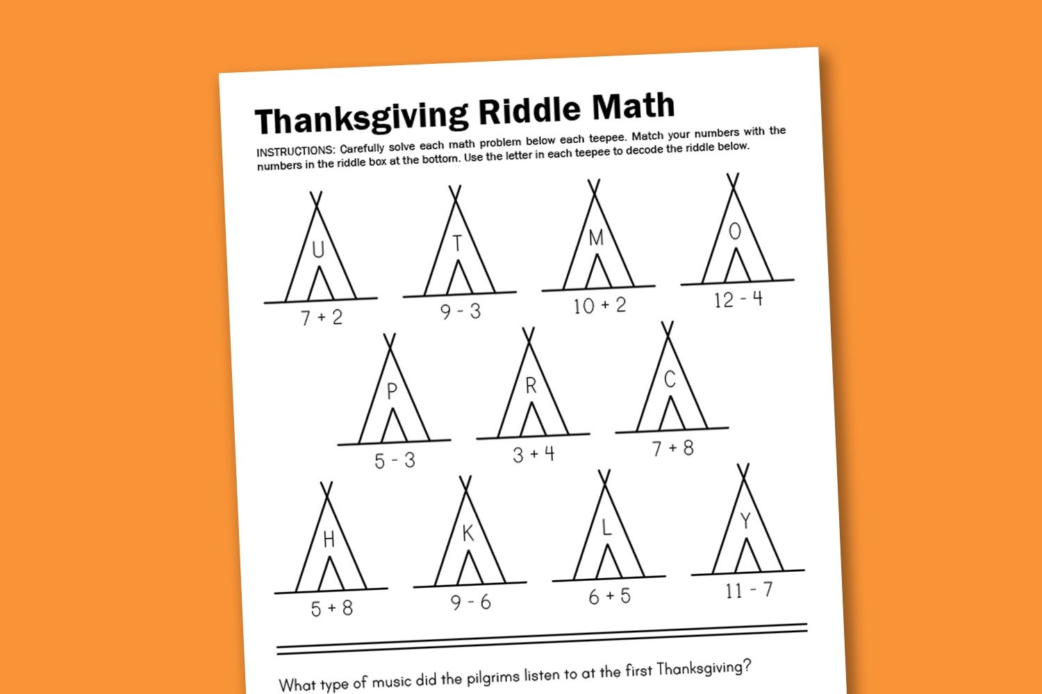 Worksheet Wednesday: Thanksgiving Math Riddle - Paging Supermom for Thanksgiving Riddle Worksheet