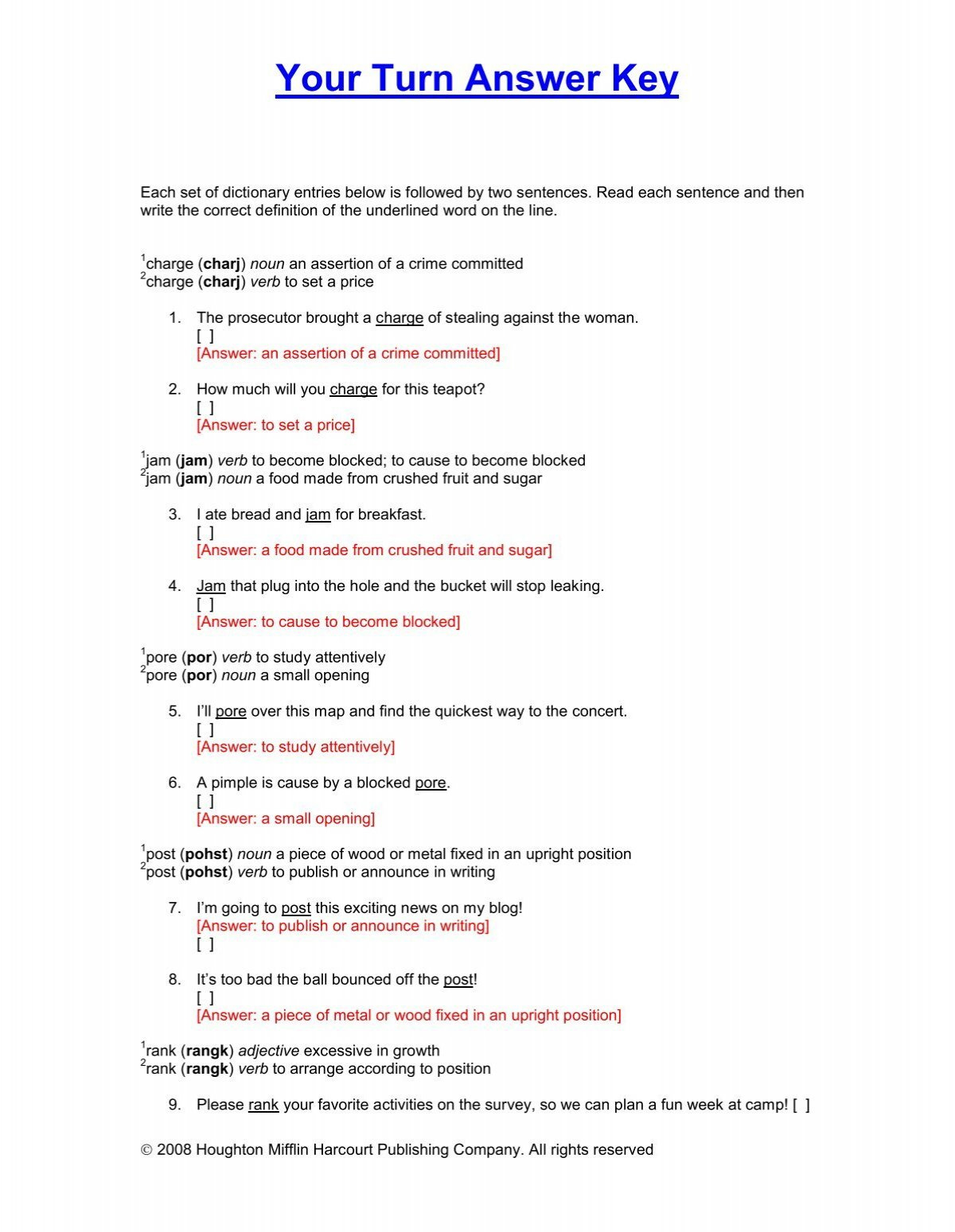 Your Turn Answer Key - Houghton Mifflin Harcourt within Uncle Sam&amp;amp;#039;s Thanksgiving Dinner Worksheet Answers