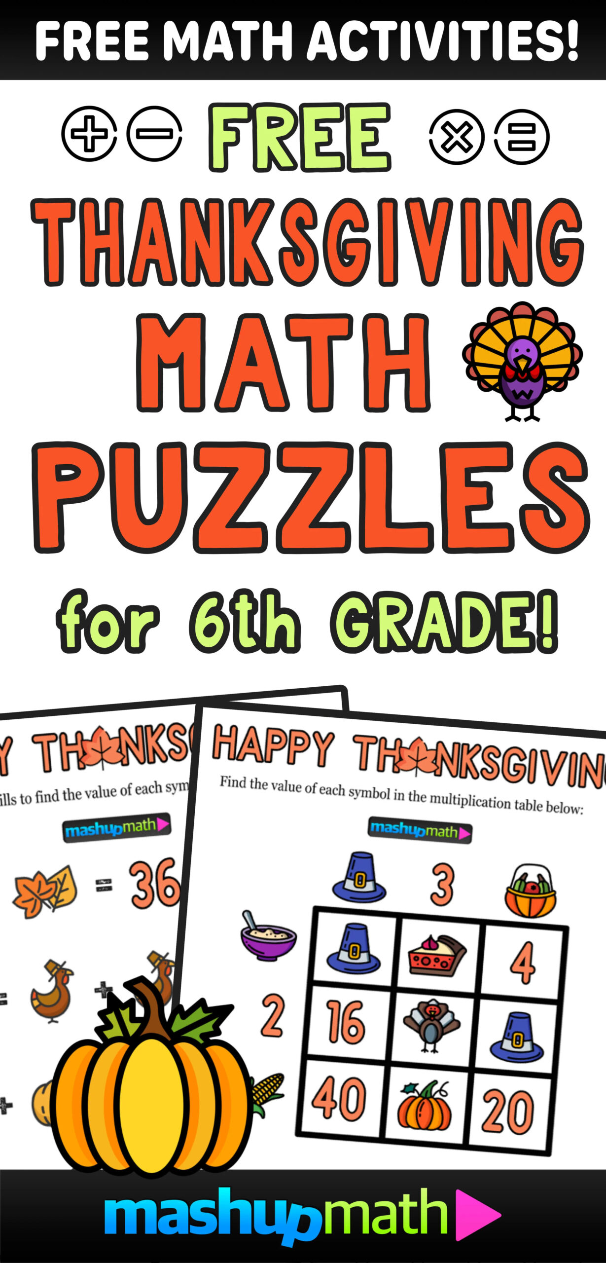 12 Thanksgiving Math Activities For Grades 1-8 — Mashup Math within Thanksgiving Math Middle School Worksheets