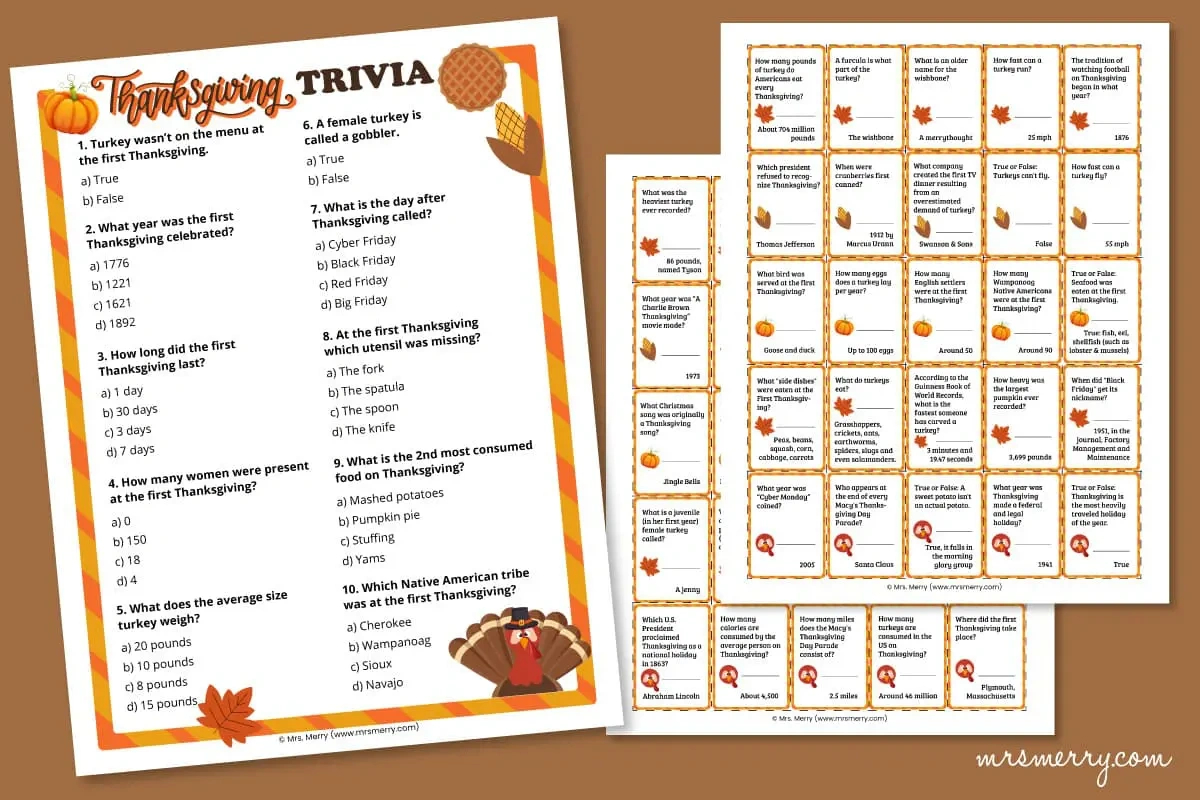 60 Thanksgiving Trivia Questions And Answers Printable | Mrs. Merry for Turkey Trivia Questions Printable