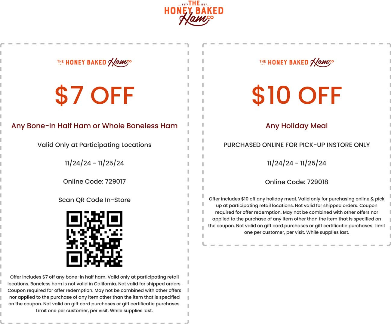 $7-$10 Off Ham And Meals At Honeybaked, Or Online Via Promo Code regarding Honey Baked Ham Turkey Coupons Printable