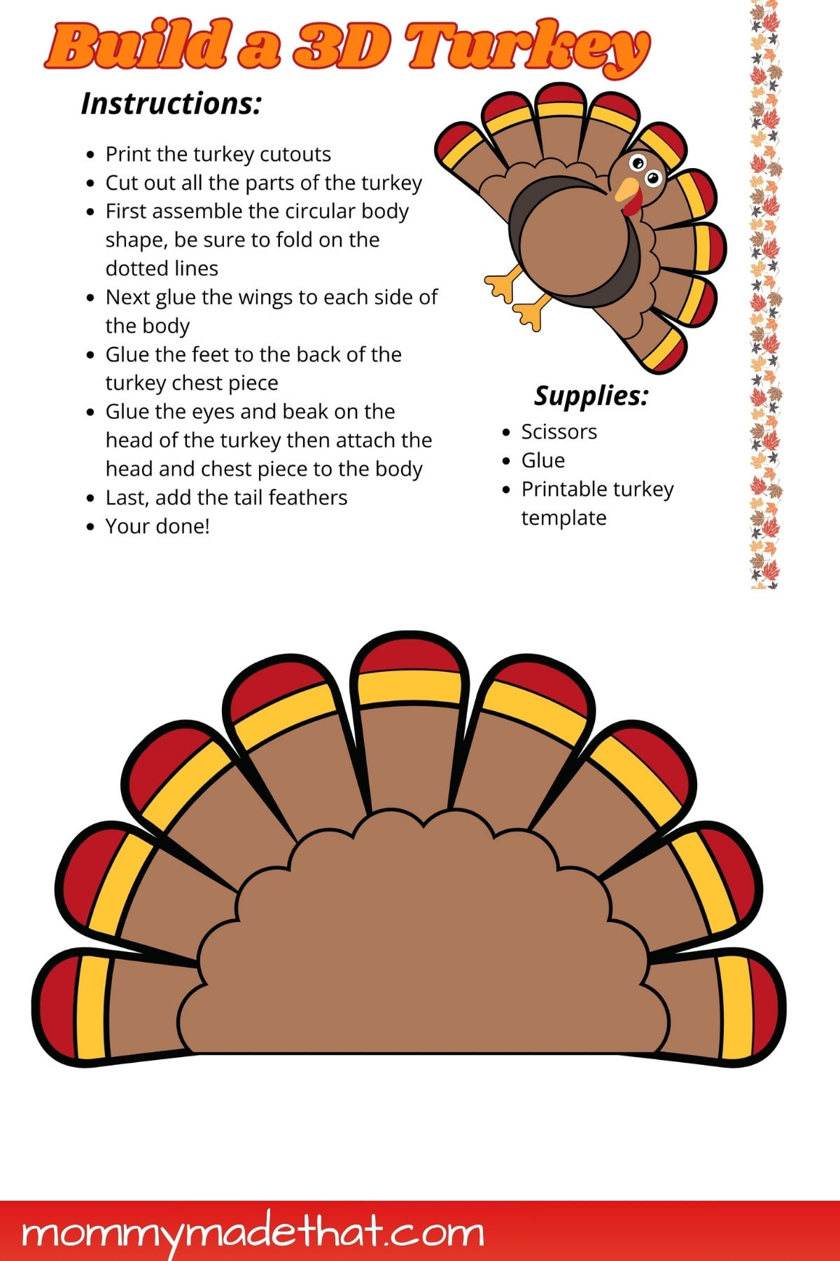 Build A 3D Turkey (Free Cut Out Printable) inside Build A Turkey Printable Free