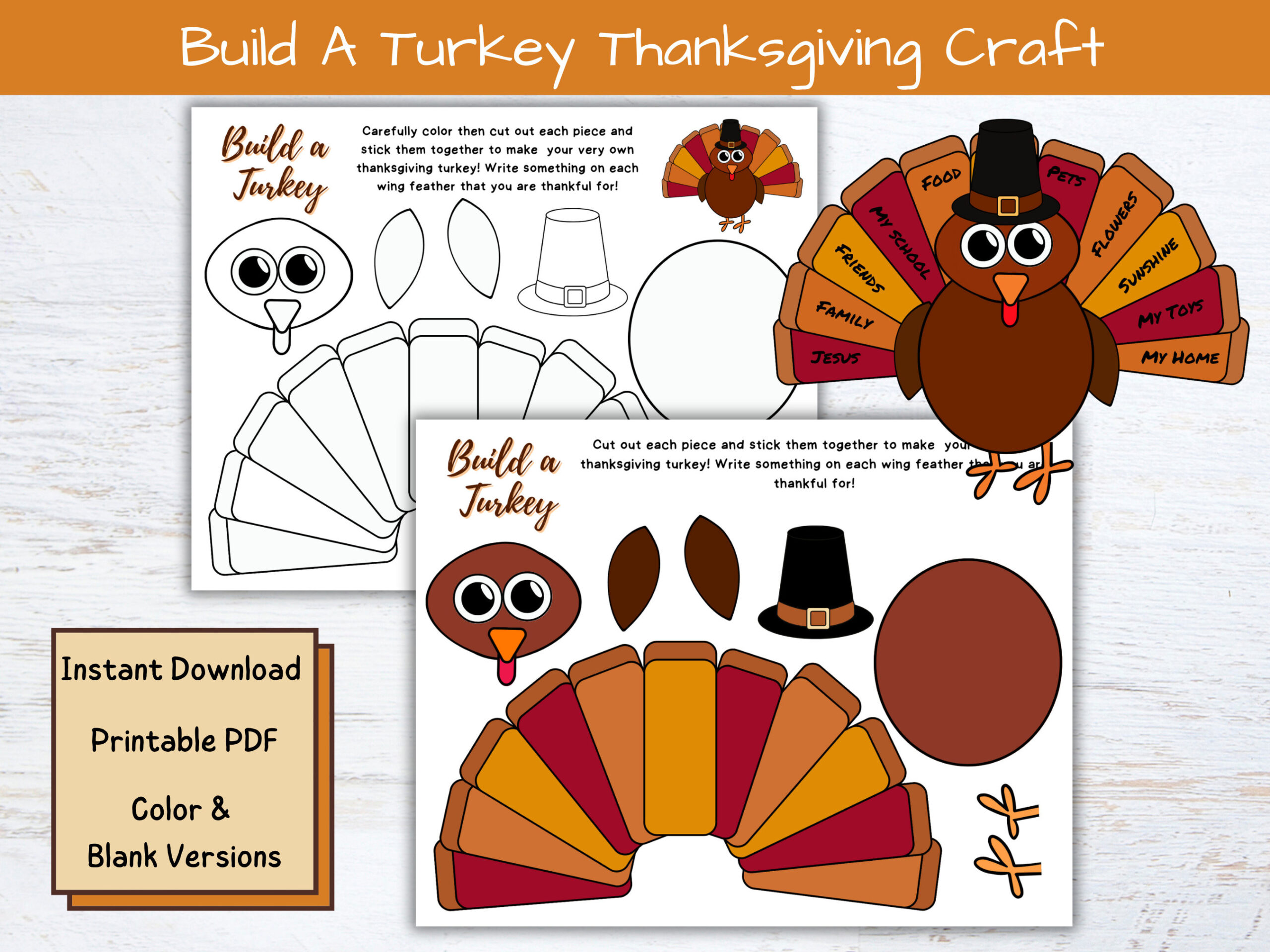 Build A Turkey Craft For Kids, Thankful Turkey, Printable regarding Cut Out Thankful Turkey Printable
