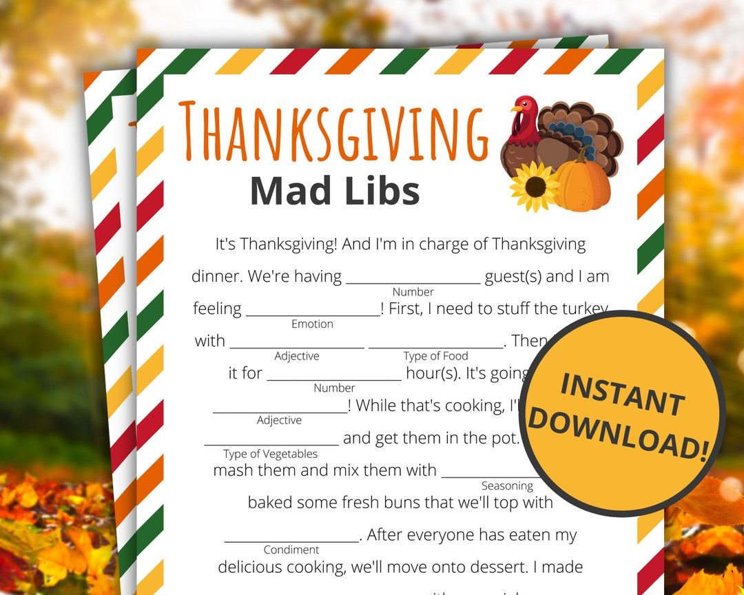 Buy Thanksgiving Mad Libs | Printable Thanksgiving Game | Thanksgiving  Activity For Kids And Adults | Classroom Game - Turkey Online In India -  Etsy with regard to Thanksgiving Mad Libs Worksheets