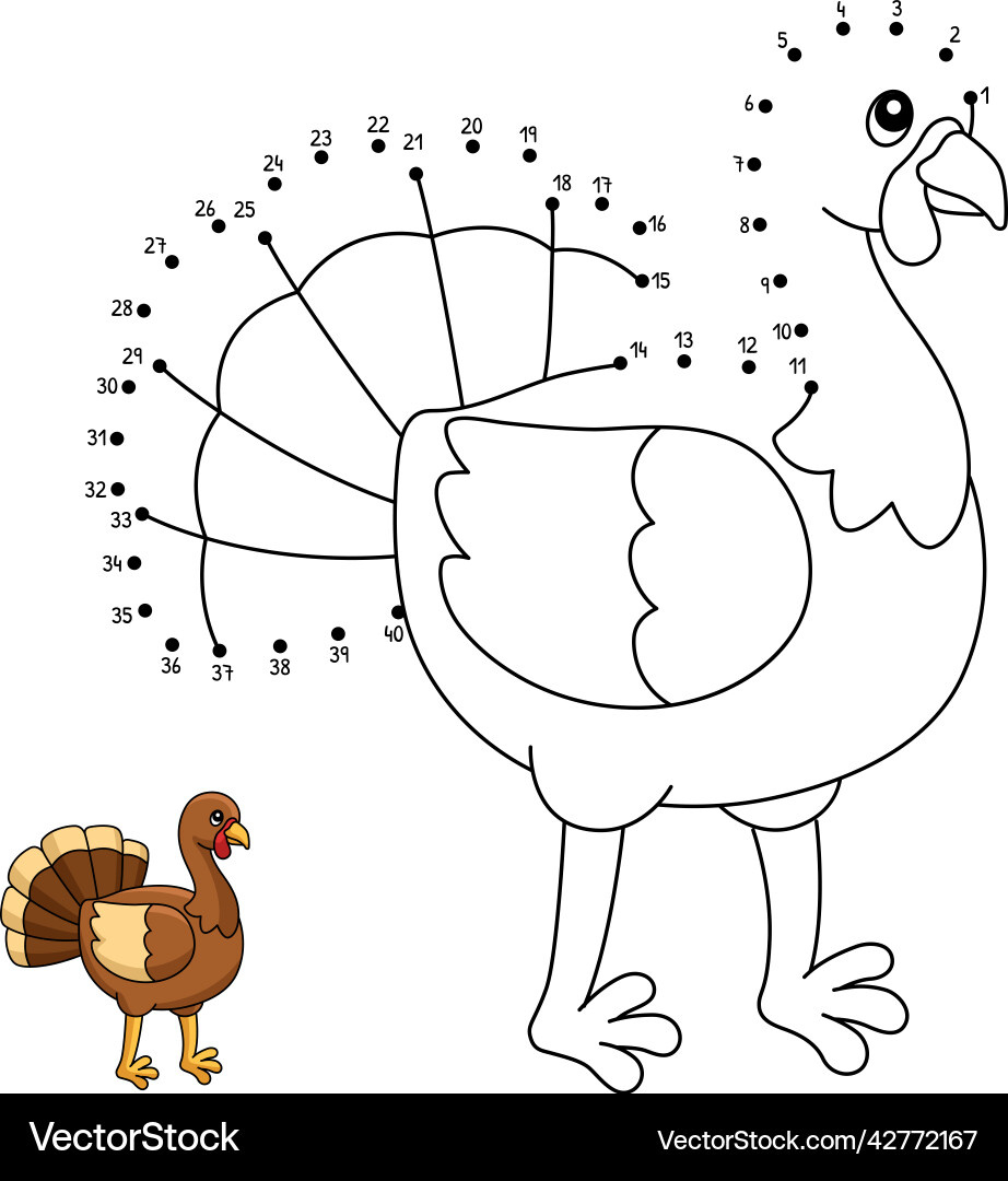 Connect The Dots Turkey Coloring Page Royalty Free Vector for Connect The Dots Turkey Printable