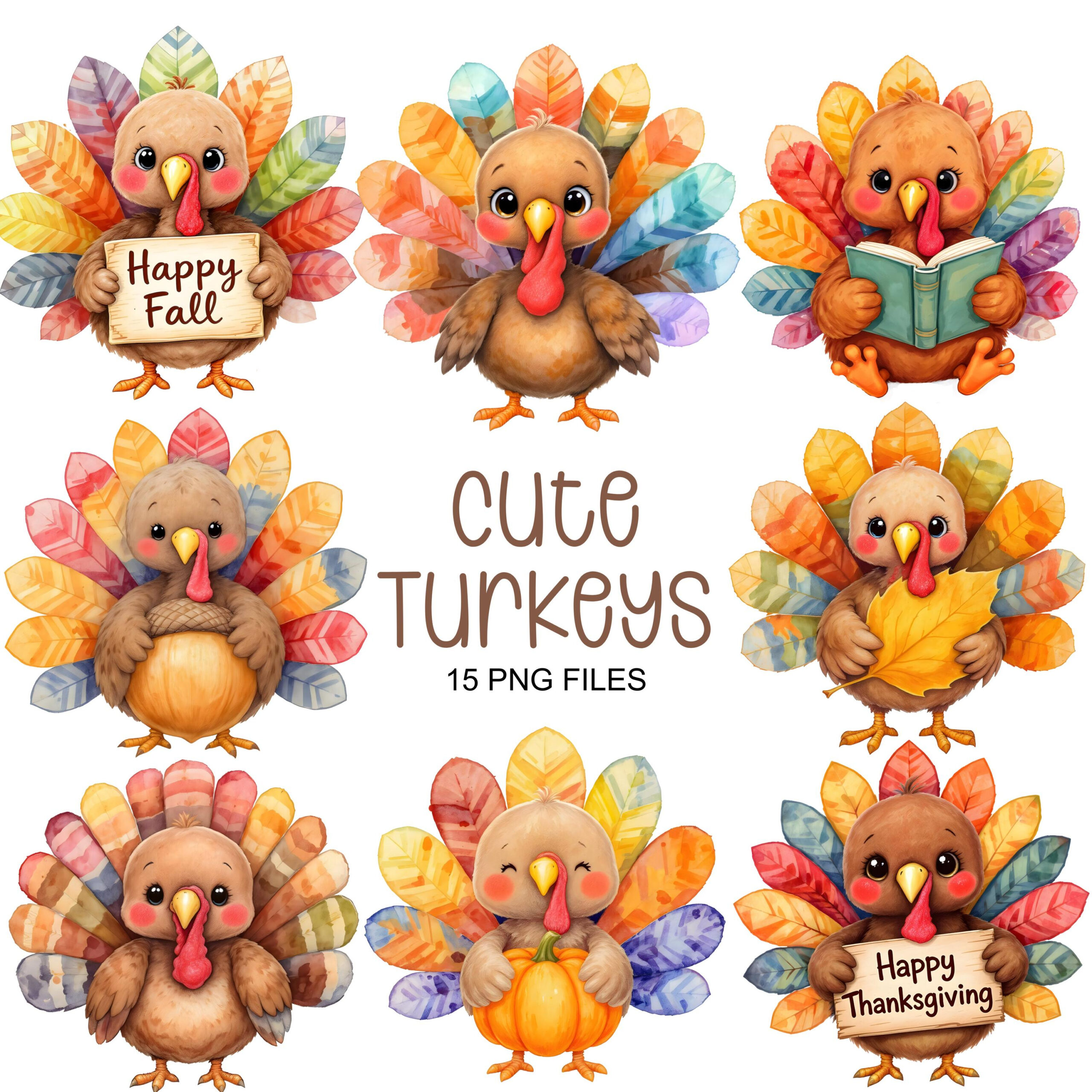 Cute Turkey Clipart - Watercolor - High Quality - Thanksgiving Png within Printable Cute Turkey Clipart