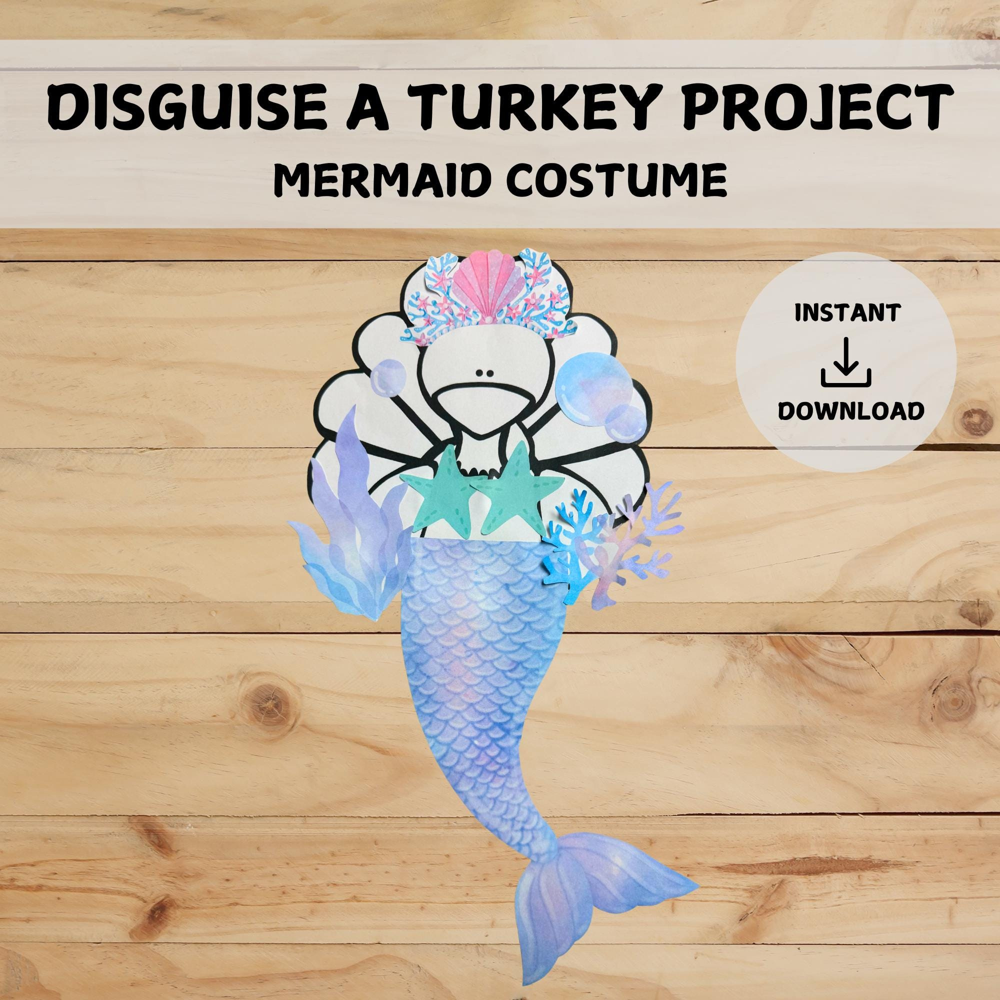 Disguise A Turkey Project | Mermaid Disguise | Pastel Ocean Theme for Disguise A Turkey Mermaid Template Printable