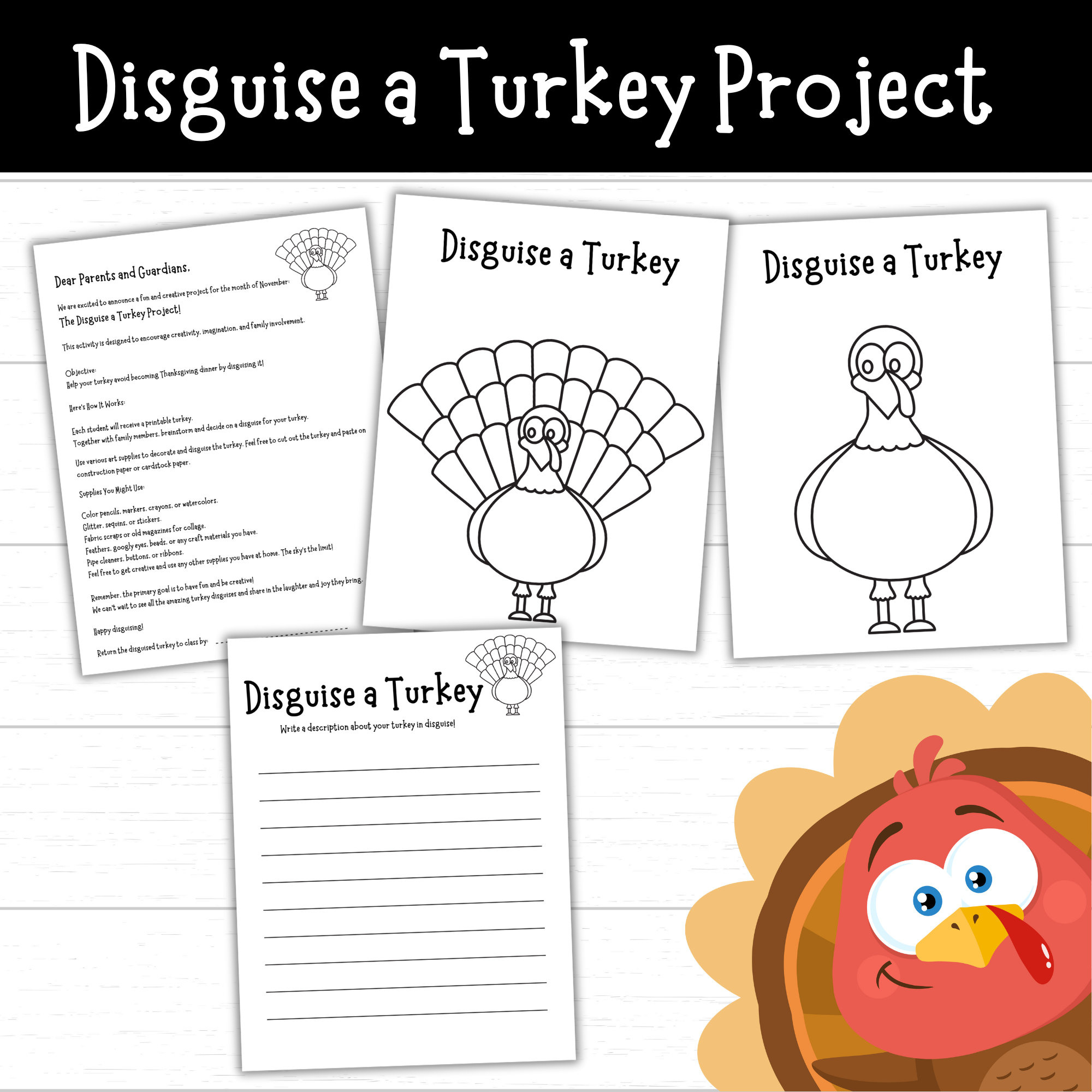 Disguise A Turkey Project, Turkey In Disguise, Printable Disguise for Printable Family Turkey Project