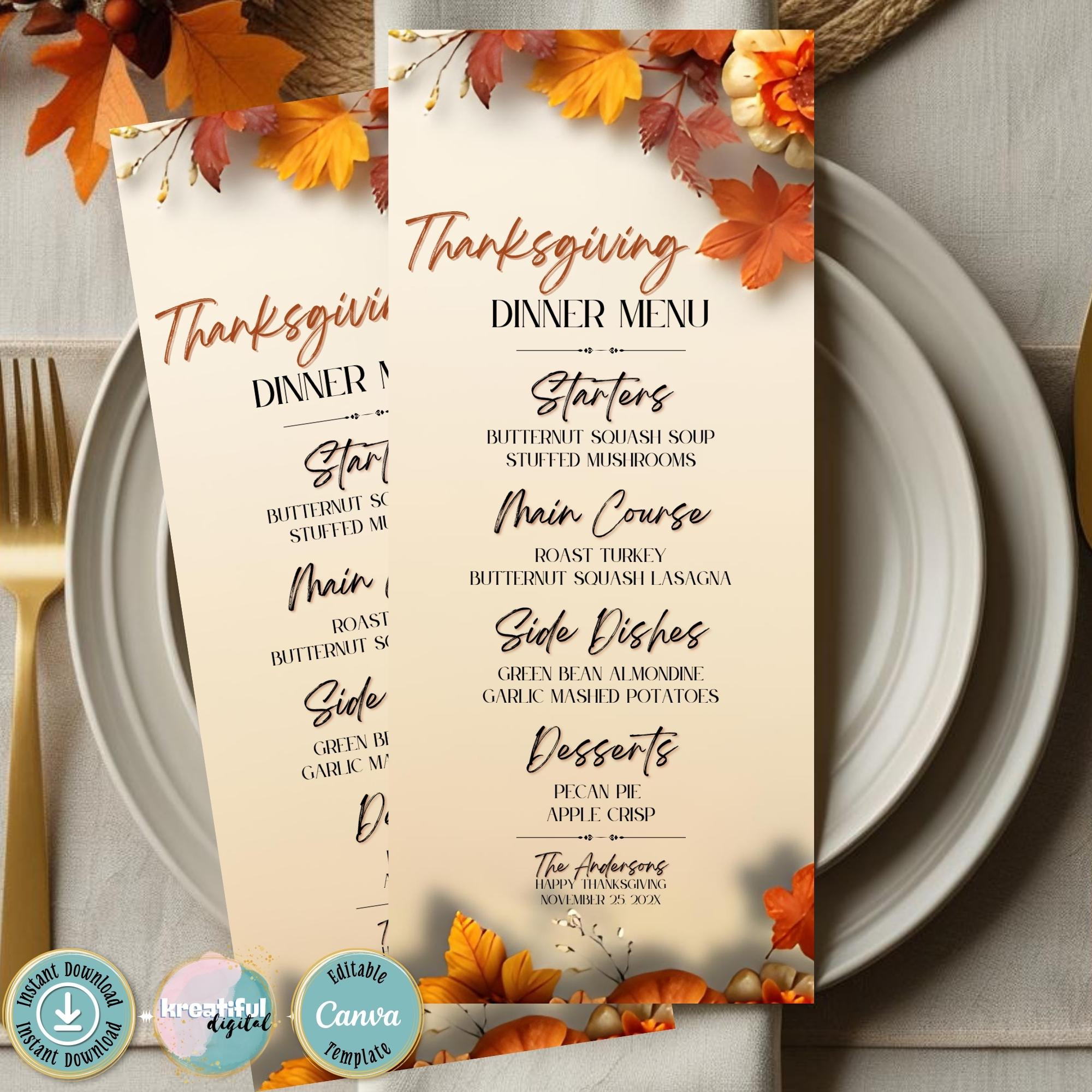 Editable Thanksgiving Dinner Menu, Printable Thanksgiving with Editable Thanksgiving Menu Template