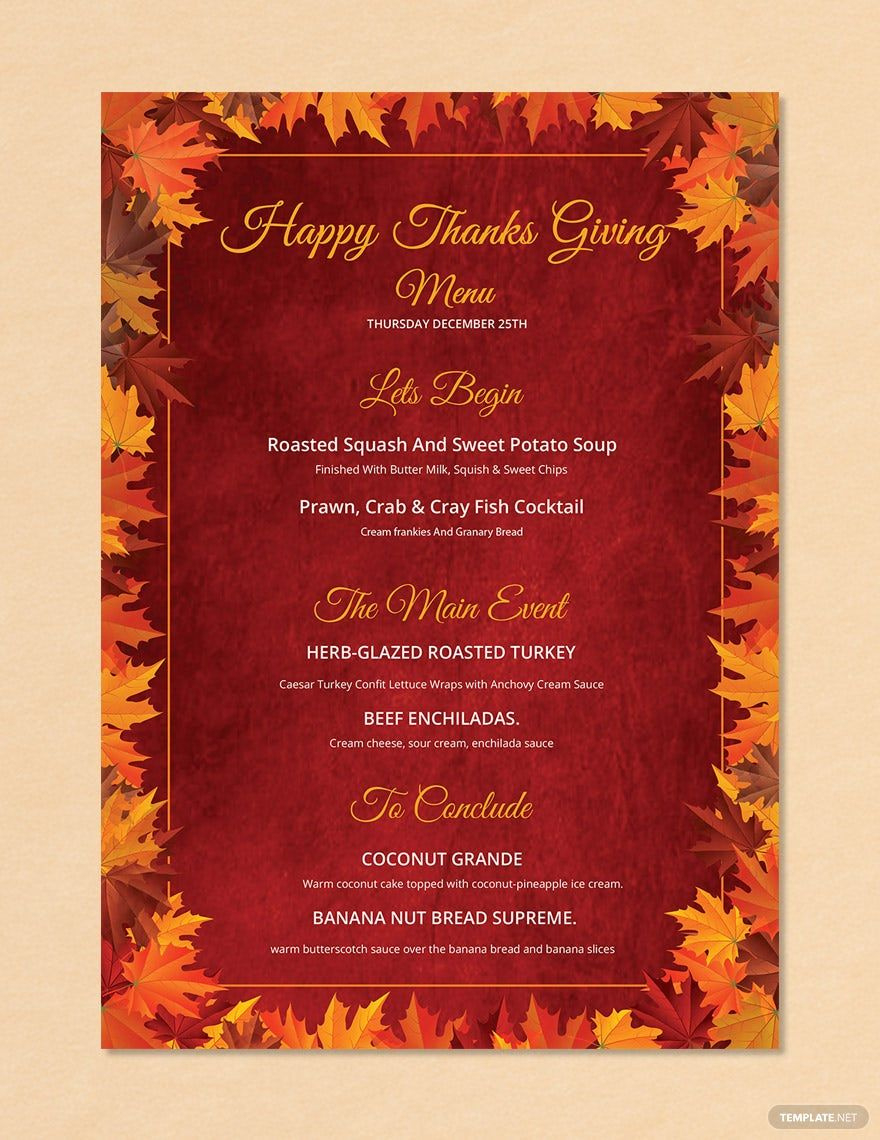Editable Thanksgiving Menu Templates In Word To Download with Thanksgiving Menu Template Word Free Download