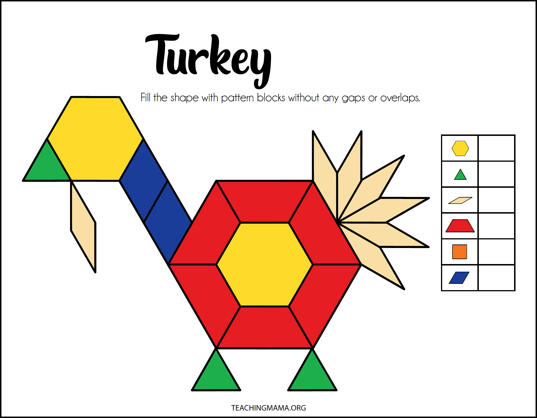Fall Pattern Block Printables - Teaching Mama inside Turkey Pattern Block Printable