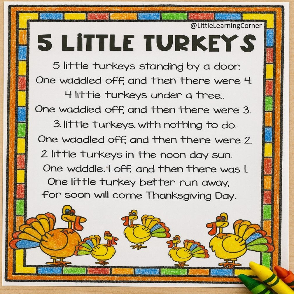Five Little Turkeys | Thanksgiving Poem For Kids regarding Five Little Turkeys Printable