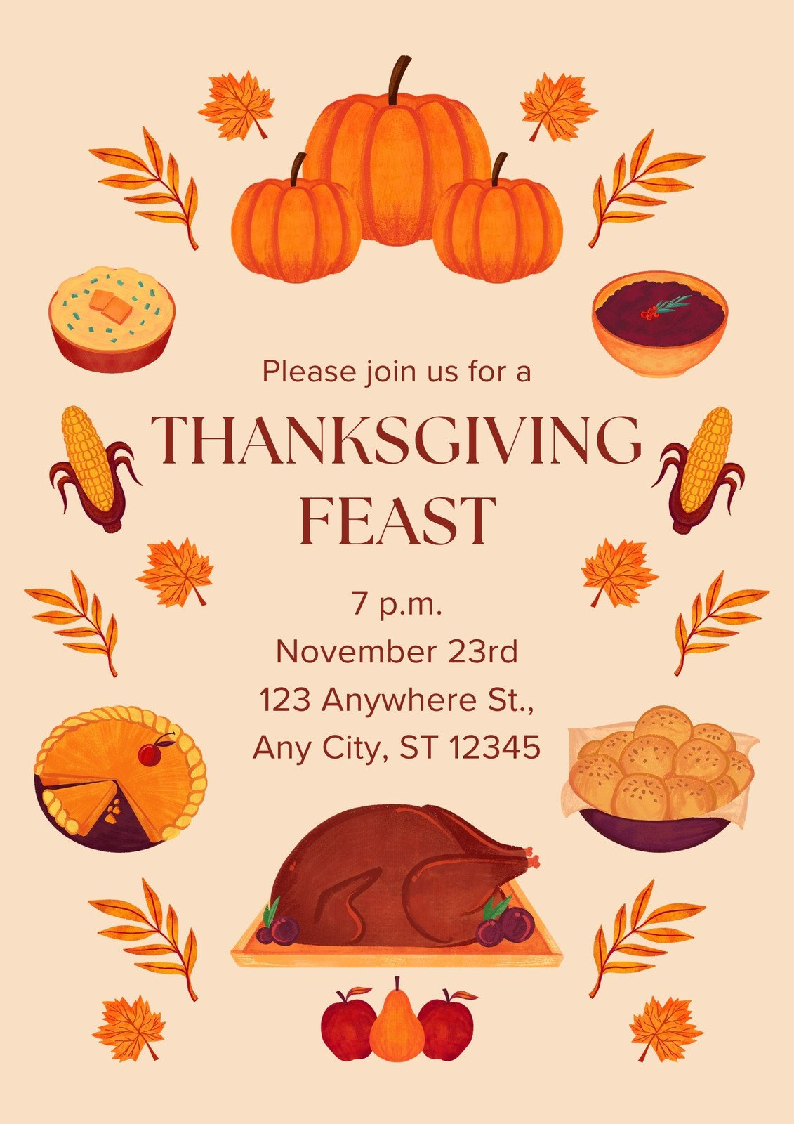 Free Custom Printable Thanksgiving Flyer Templates | Canva inside Free Printable Thanksgiving Dinner Menu Flyer Templates in Word