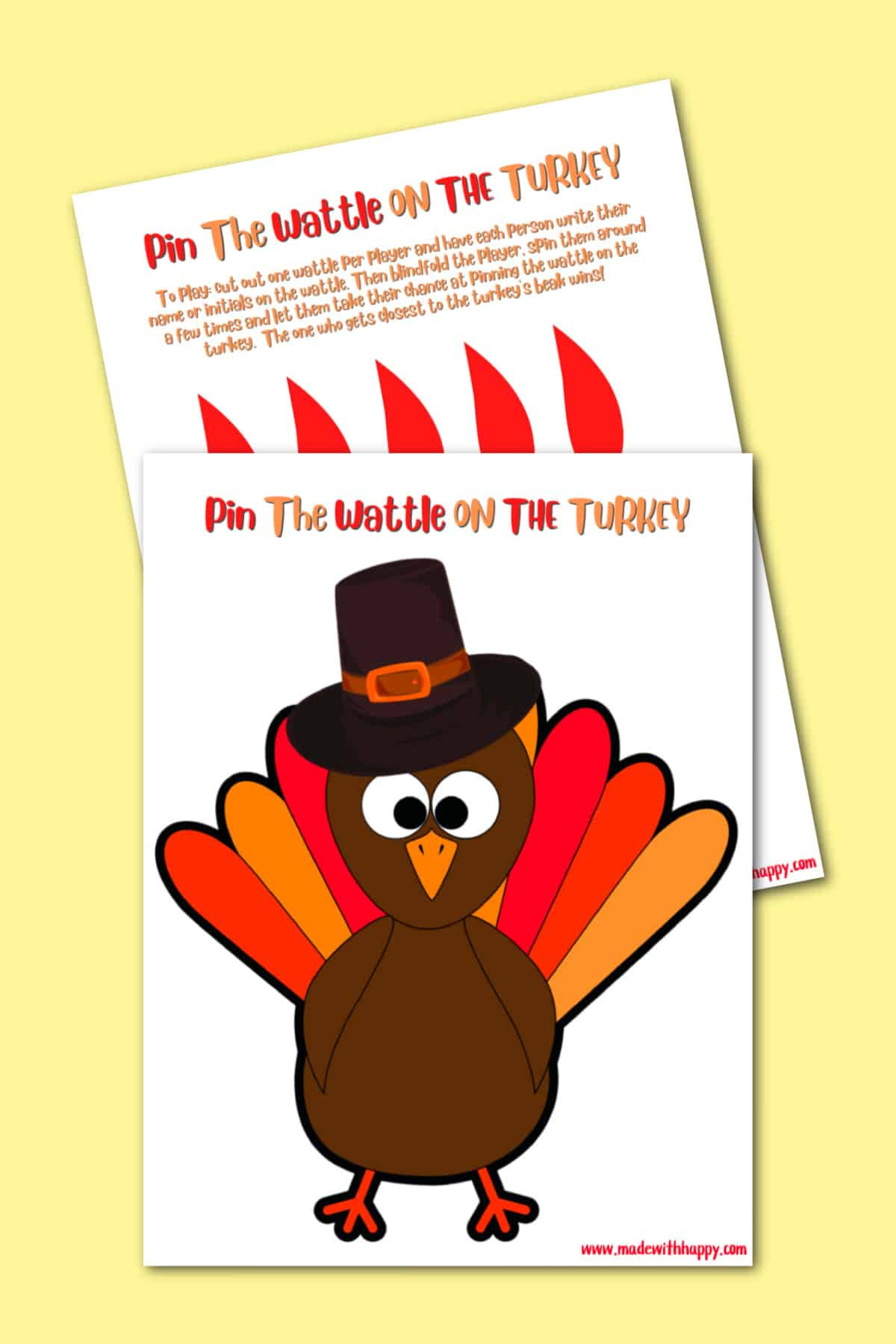 Free Pin The Wattle On The Turkey Printable Thanksgiving Game for Pin The Feather On The Turkey Printables