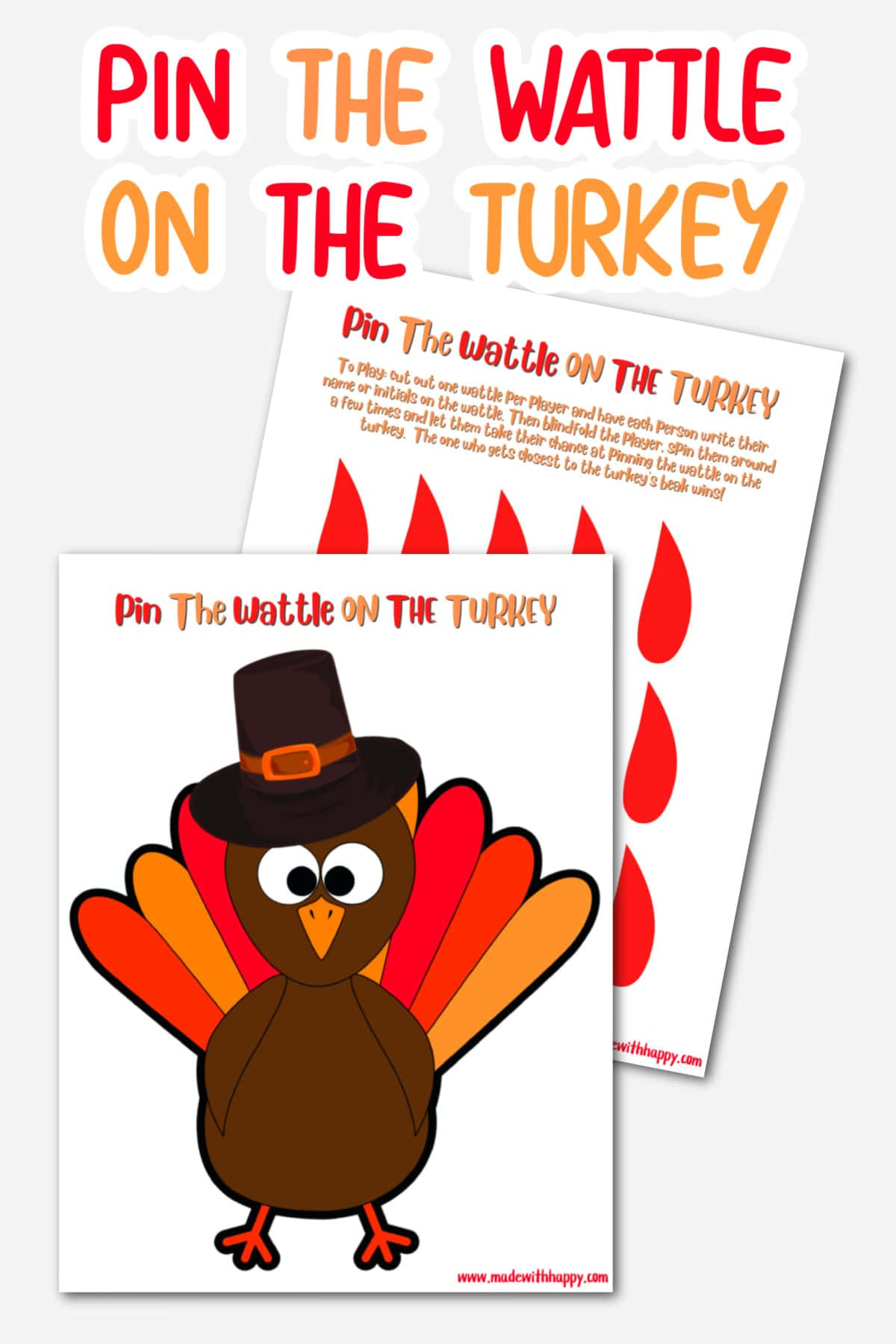Free Pin The Wattle On The Turkey Printable Thanksgiving Game inside Turkey Wattle Printable