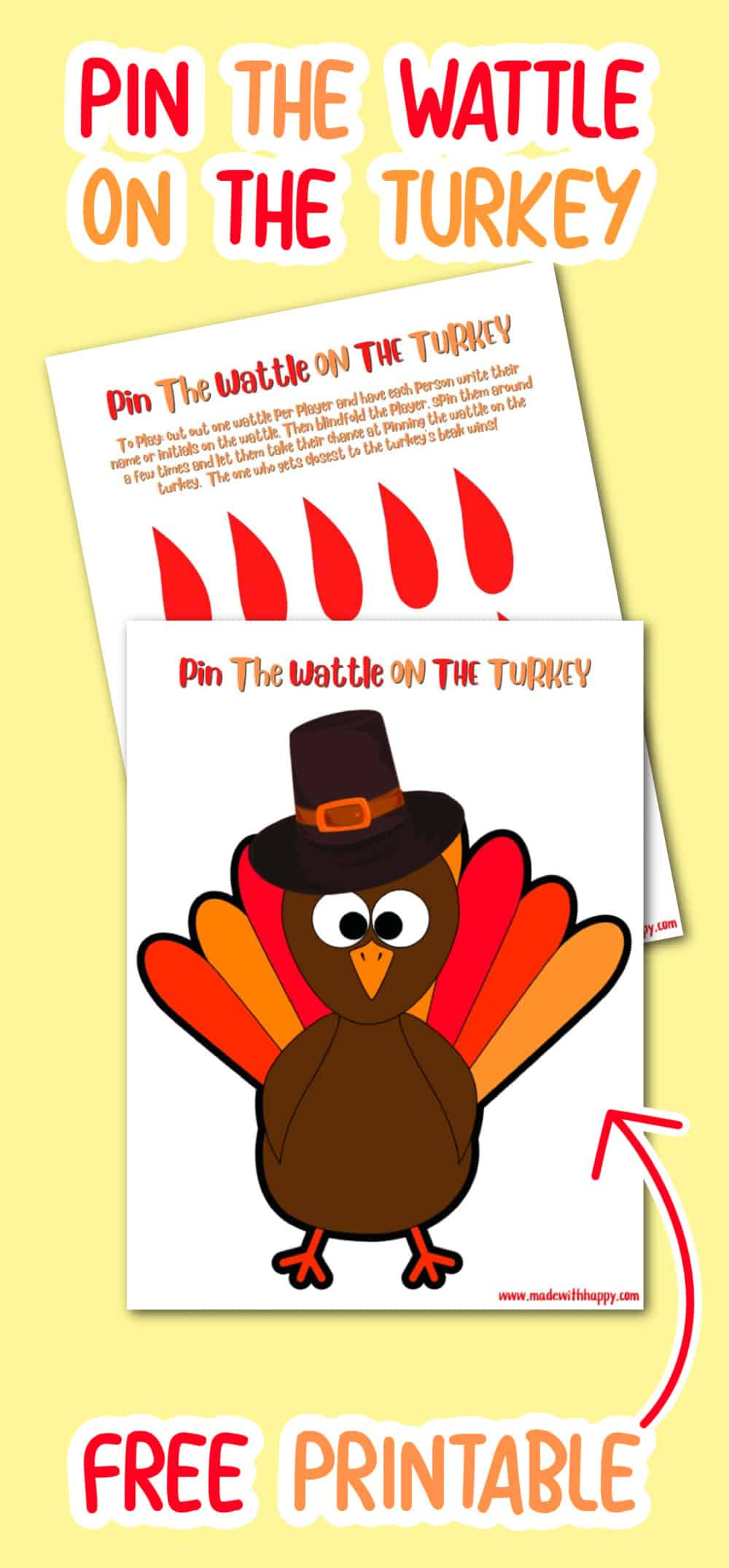 Free Pin The Wattle On The Turkey Printable Thanksgiving Game throughout Pin The Tail On Turkey Printable