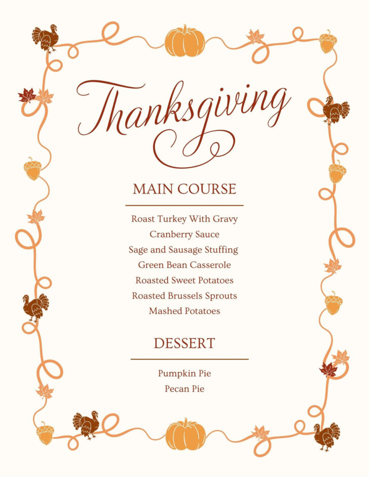 Thanksgiving Dinner Menu Template