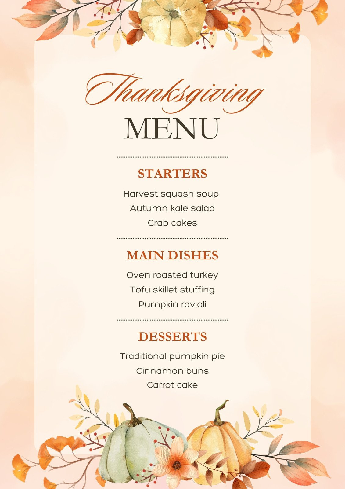 Free Printable, Customizable Thanksgiving Menu Templates | Canva throughout Thanksgiving Menu Word Template