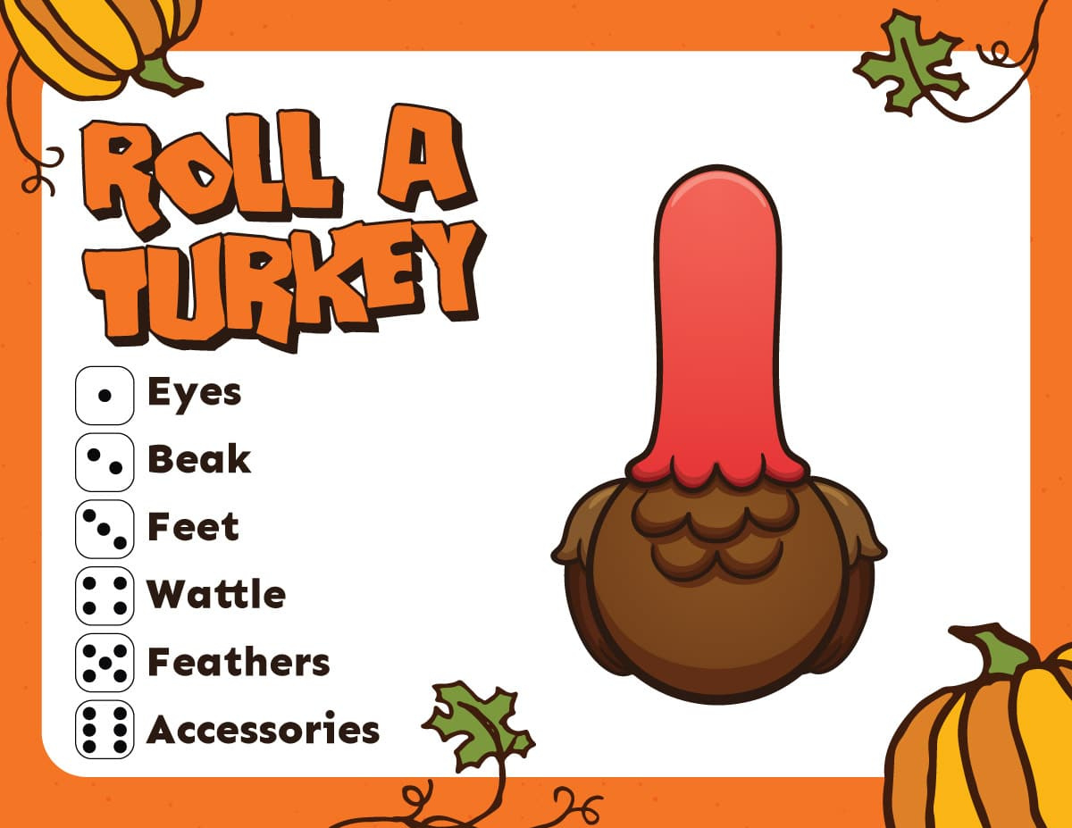 Free Printable Roll A Turkey Dice Game - Play Party Plan intended for Free Printable Roll a Turkey Game